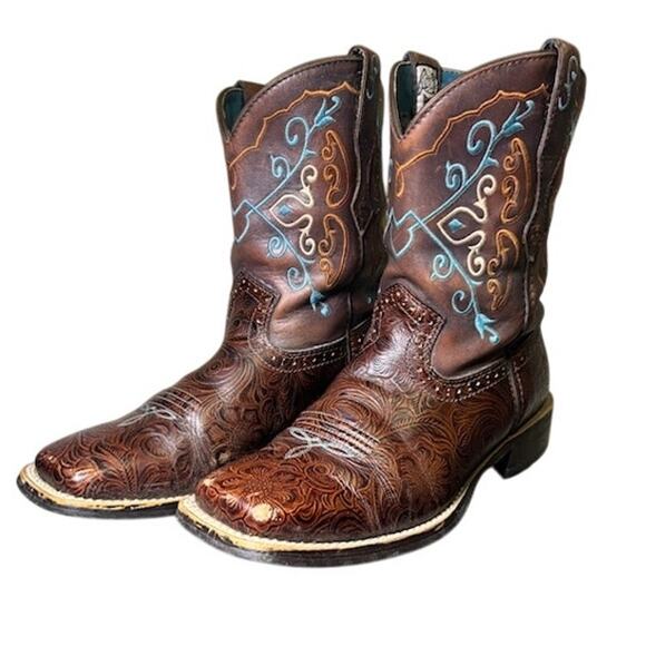 Ariat FatBaby RodeoBaby Floral Western Boots Turquoise Brown Leather Women's 7.5 - Picture 1 of 11